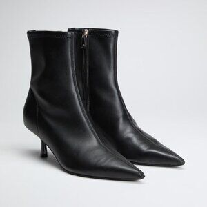 SOLD - GUESS Black Pointed Toe Stiletto Heel Vegan Leather Booties, 8.5